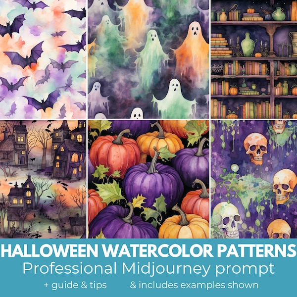 Halloween Patterns Midjourney Prompt, Professional Midjourney Guide for seamless patterns Halloween watercolor patterns, digital paper