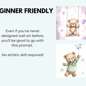 Muurkunst voor de kinderkamer Midjourney prompt | Digitale kinderkamerkunst, teddybeerkunst aan de muur | Hoogwaardige gids halverwege de reis, promptsjabloon afbeelding 6