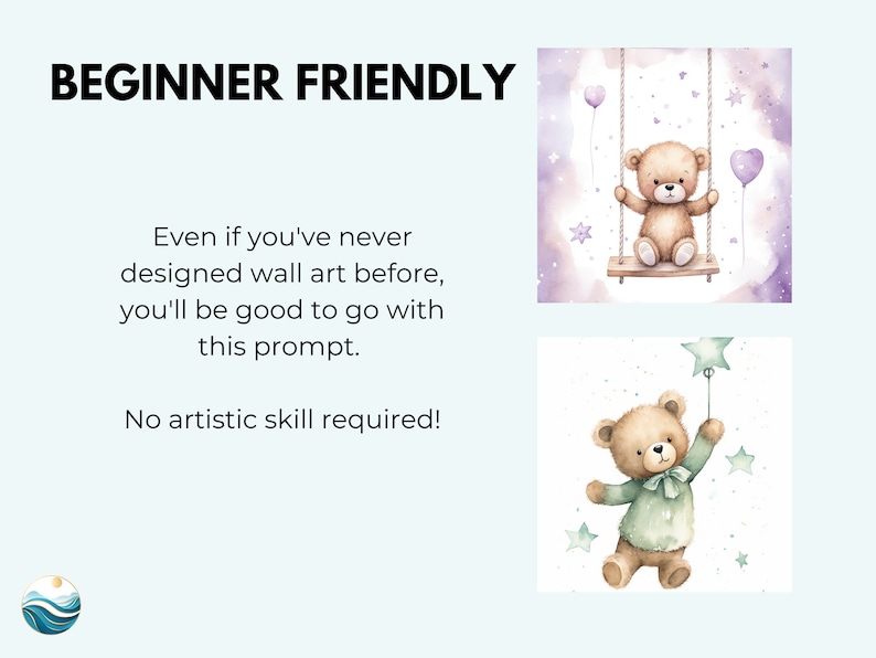 Muurkunst voor de kinderkamer Midjourney prompt | Digitale kinderkamerkunst, teddybeerkunst aan de muur | Hoogwaardige gids halverwege de reis, promptsjabloon afbeelding 6