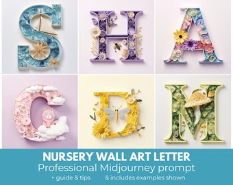 Nursery wall art Midjourney prompt | Nursery digital art, letter wall art | Midjourney guide, high quality prompt template