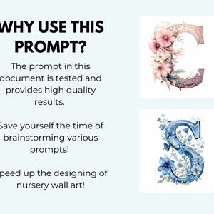 May include: Two watercolor illustrations of letters decorated with flowers. The letter C is decorated with pink and white flowers. The letter S is decorated with blue flowers.