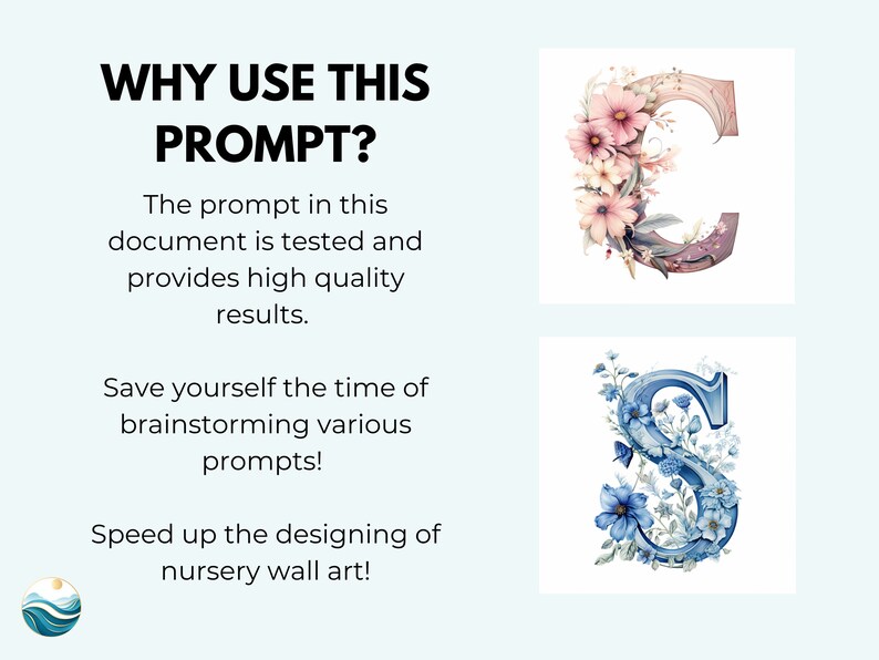 May include: Two watercolor illustrations of letters decorated with flowers. The letter C is decorated with pink and white flowers. The letter S is decorated with blue flowers.
