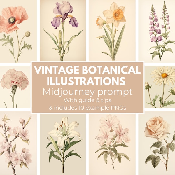 Vintage Flower Midjourney Prompt | Professional Midjourney Guide for antique botanical illustrations | High Quality prompt template