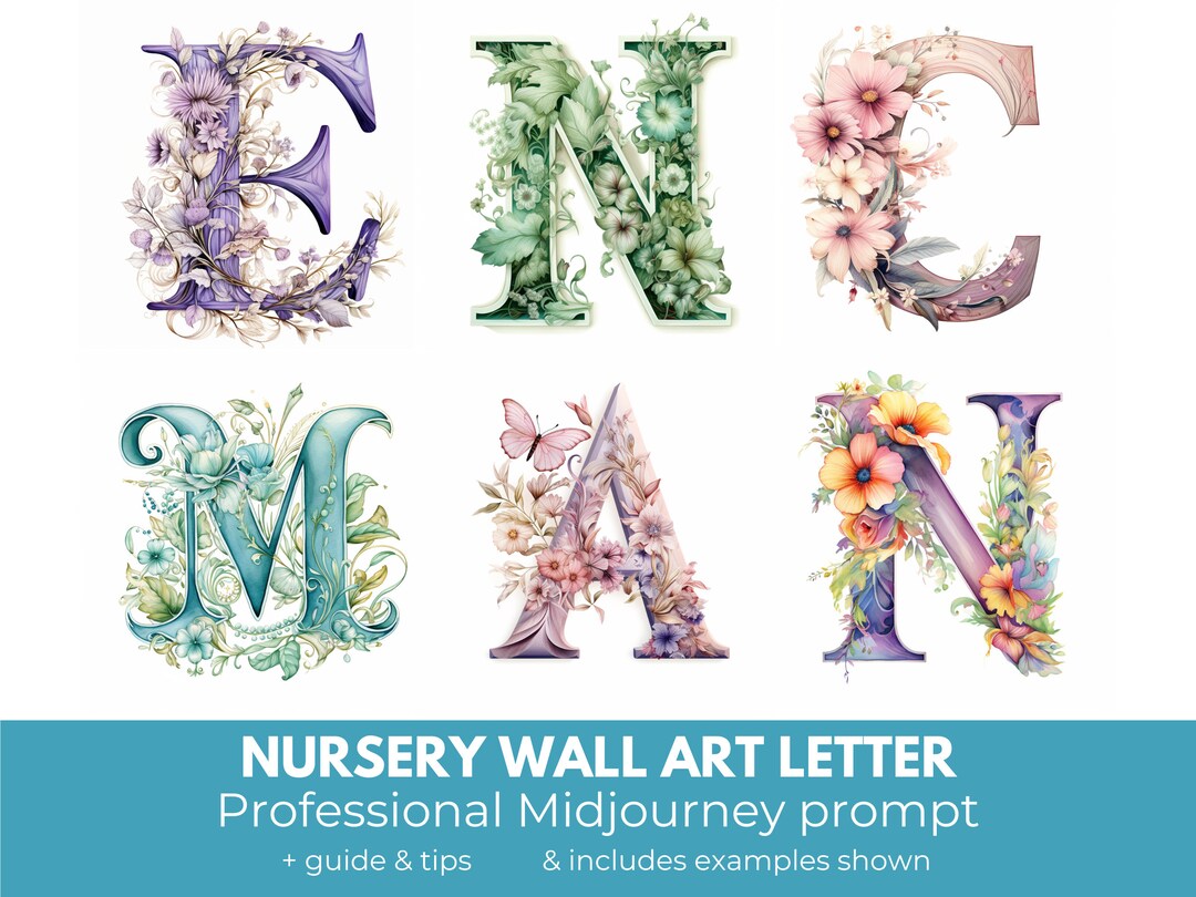 Midjourney Prompt for Nursery Wall Art, Nursery Digital Art, Letter ...