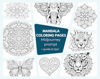 Mandala Coloring pages Midjourney prompt | High Quality Midjourney Guide for coloring books adults and children, for ebook