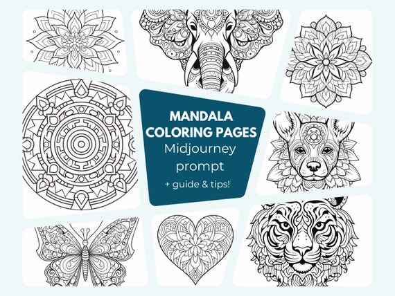 Mandala Coloring pages Midjourney prompt | High Quality Midjourney Guide for coloring books adults and children, for ebook