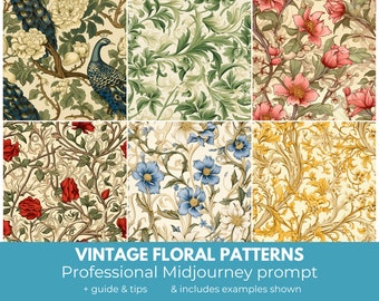 Midjourney Prompt for creating your own vintage floral patterns, Professional Midjourney Guide for seamless patterns floral vintage