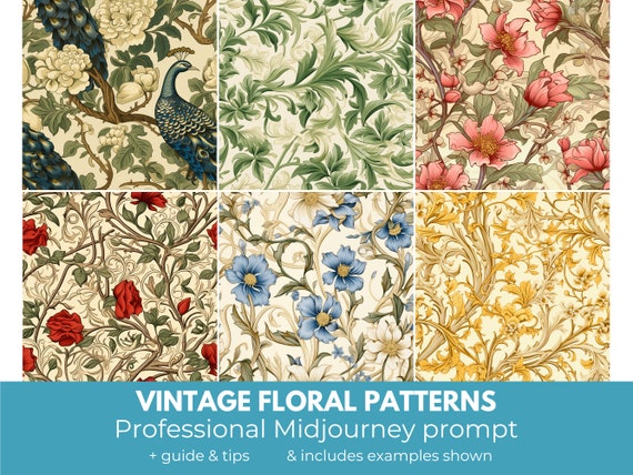Midjourney Prompt for creating your own vintage floral patterns, Professional Midjourney Guide for seamless patterns floral vintage