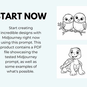 Może przedstawiać: Czarno-biała ilustracja dw&oacute;ch ptak&oacute;w siedzących na gałęzi i ż&oacute;łwia z szerokim uśmiechem. Tekst "START NOW" znajduje się w g&oacute;rnej części obrazu.