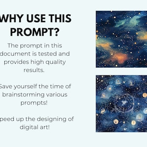 May include: Two digital art images with a blue, starry night sky background. The first image features a swirling, abstract design with gold stars. The second image features a circular design with gold stars and symbols.
