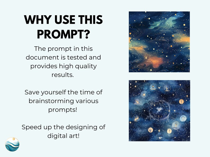 May include: Two digital art images with a blue, starry night sky background. The first image features a swirling, abstract design with gold stars. The second image features a circular design with gold stars and symbols.