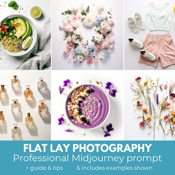 Flat Lay Photography Midjourney Prompt | Professional Flat Lay Photography, Instagram photos, ebook photos, blog photos, flat lay photos