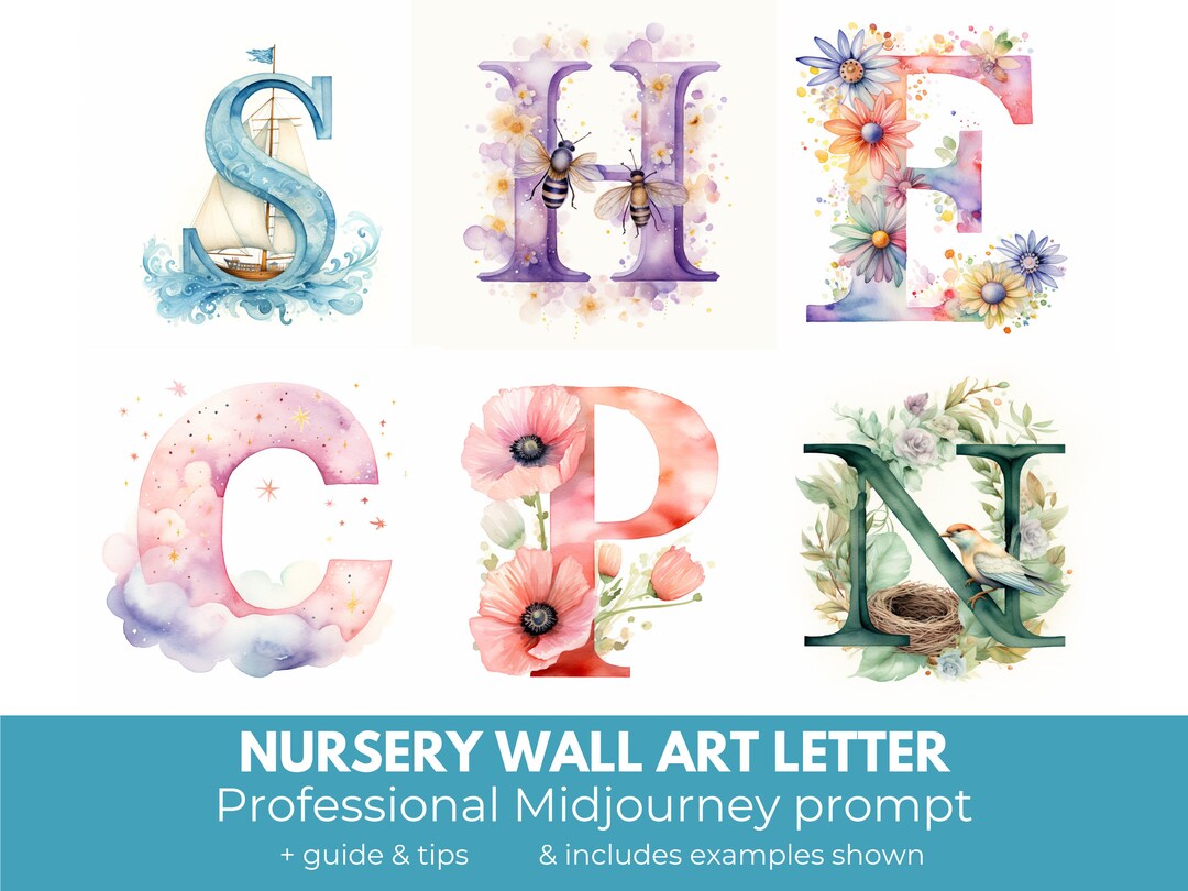 Create Your Own Nursery Wall Art Midjourney Prompt for Letter Wall Art