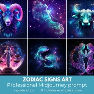 Zodiac Sign Midjourney Prompt | Professional Midjourney Guide for Zodiac sign gift and Zodiac art | High Quality prompt template