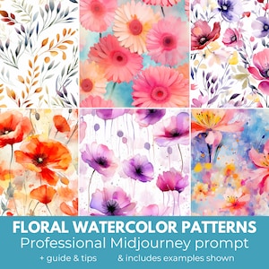 Midjourney Prompt for creating your own floral patterns, Professional Midjourney Guide for seamless patterns floral watercolor