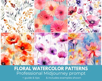 Midjourney Prompt para crear sus propios patrones florales, Guía profesional de Midjourney para patrones sin costuras con acuarela floral