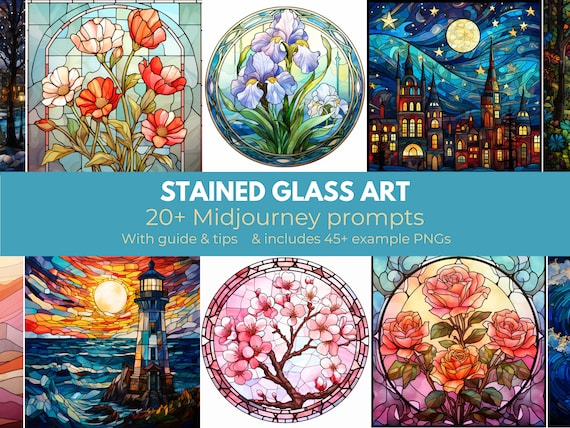 Stained Glass Midjourney Prompt | Professional Midjourney Guide for stained glass art, stained glass sticker | High quality prompt