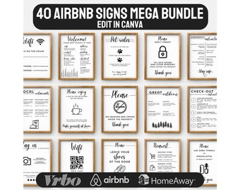 Airbnb Sign Bundle Canva Vorlage | Airbnb Schilder, Willkommensschild, Checkout Liste, Airbnb Gastgeber | Urlaubsverleih als Gast, Ankunft als Gast