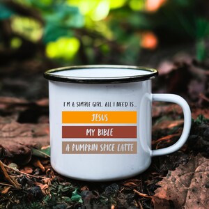 Christian Girl Emaille Camp Tasse, Jesus, Bibel, Pumpkin Spice Latte