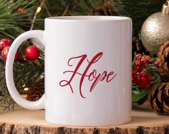 ホープ エレガントなクリスマス マグ | 赤いハンドレタリング マグ ギフト | レディ クリスマス コーヒー マグ | クリスマス テーマのマグ | ホット チョコレート用の大きなマグ