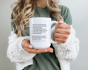 Proverbs 3:5-7 Mug, Trust in the Lord Inspirational Gift with Bible Verse, Christian Affirmations, Faith-Based Design Daily Encouragement