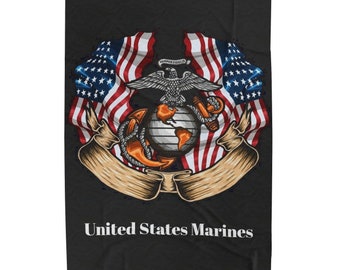 United States Marine Emblem Velveteen Plush Blanket