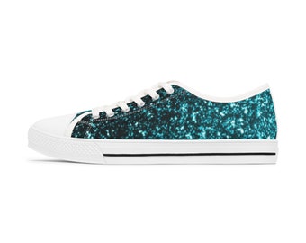 Women's Low Top Turquoise Glitter Sneakers