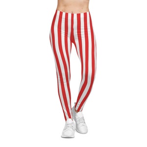 Women's Casual Red and White Striped Leggings