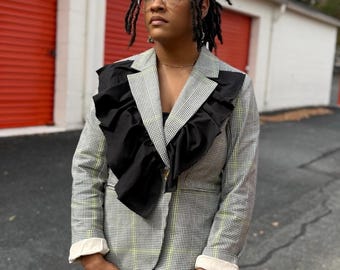 Plaid with Ruffle Lapel