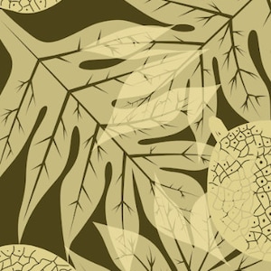 May include: A digital illustration of two stylized turtles with patterned shells on a background of overlapping green leaves.