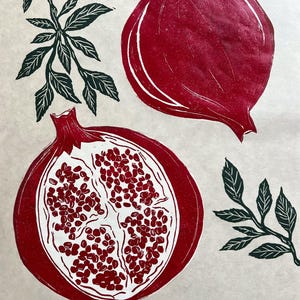 Joyful Abundance, 16x20 Pomegranate Study, Linocut Blockprint, Limited Edition
