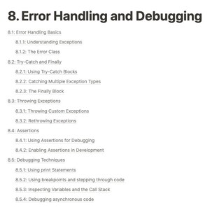 Pode incluir: Uma lista de t&oacute;picos relacionados ao tratamento de erros e depura&ccedil;&atilde;o na programa&ccedil;&atilde;o. Os t&oacute;picos incluem a compreens&atilde;o de exce&ccedil;&otilde;es, blocos try-catch, lan&ccedil;amento de exce&ccedil;&otilde;es, asser&ccedil;&otilde;es e t&eacute;cnicas de depura&ccedil;&atilde;o.