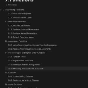 May include: A diagram outlining the different types of functions in programming, including defining functions, function parameters, anonymous functions, function types, higher-order functions, closures, and asynchronous functions.