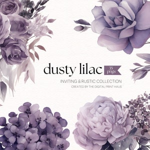 35 lila Blumen Clipart - Aquarell Rosen, Aquarell Blumen, vorgefertigte Hochzeit Clipart für Einladungen, Kartenherstellung, digitale Scrapbooking