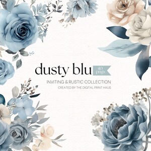 40 blauwe bloemen clipart-aquarel rozen, aquarel bloemen, premade bruiloft clipart voor uitnodigingen, kaarten maken, digitaal plakboek, png