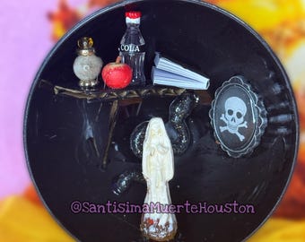 White Santa Muerte Miniature Globe Altar