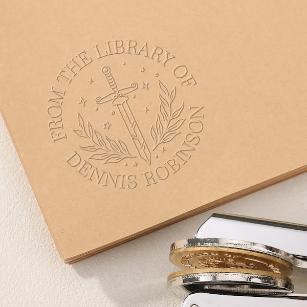 Gepersonaliseerde boekembosserzwaard: uit de bibliotheek met boekstempels, kerstcadeaus voor leraar/kind