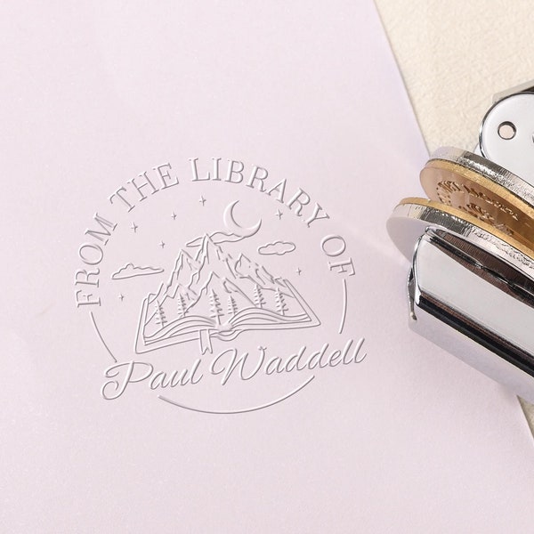 Personlig bokpräglingsstämpel - Anpassad från bibliotekets bokstämpel, bibliotekets embosserstämpel, ex libris, presenter till bokälskare