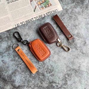Smyfob Black Leather Keychain and Car Key Fob Cover Compatible with Lexus Shell Holder Case Gifts Accessories ES250 ES300h ES350 IS300 IS350 NX300