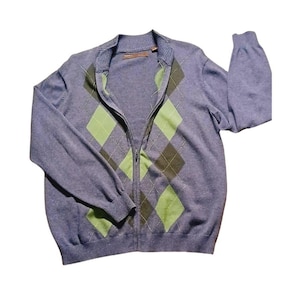 Mens Zip Down Argyle Sweater