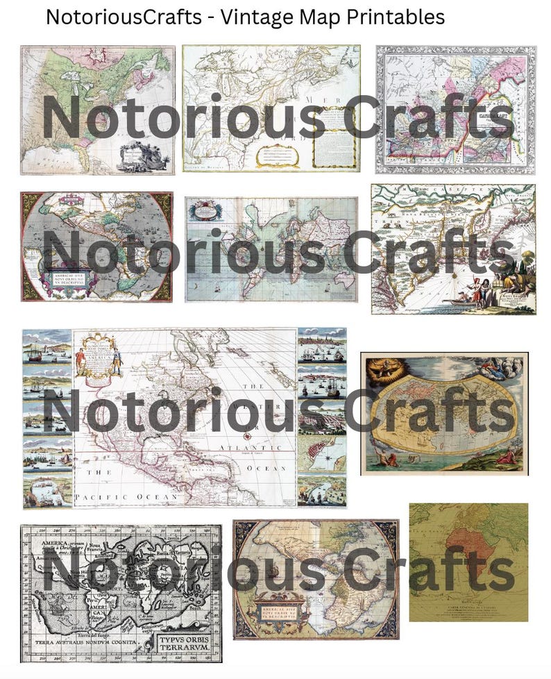 60+ Vintage Maps Dollhouse Printables - 6 Pages - Vintage World Maps ...