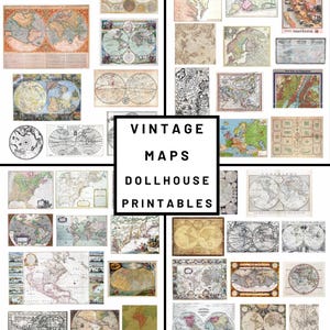 60+ Vintage Karten Puppenhaus Printables - 6 Seiten - Vintage Weltkarten Alte Antike Miniaturen der Vereinigten Staaten