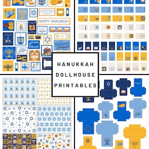 HANUKKAH Dollhouse Printables Cartes miniatures Banderoles Boîtes Décorations Papier cadeau