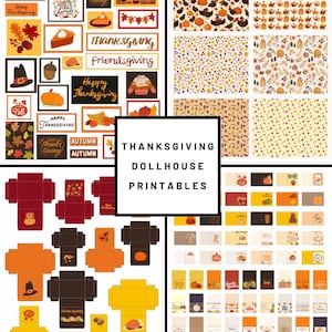 Thanksgiving Fall Dollhouse Printables - 7 Pages -  Miniature Posters Decor Cards Banners Boxes