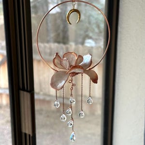 Lotus Window suncatcher Copper wire & resin flower grieving gift rear view mirror car accessory rainbow prism decor handmade charm moon gift