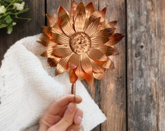 Pure Copper Sunflower metal flower home decor unique gift for her handmade custom copper sunflower for floral arrangements garden spike art