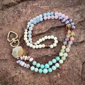 Custom gemstone lanyard candy rainbow pattern lanyard gift for teachers & nurses Id card holder badge key ring boho back to school supplies