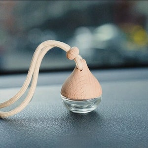 A Teardrop Rear View Mirror Car Diffuser glass & wood car dangle accessory decor modern fragrance essential oil smell diffuser gift for her