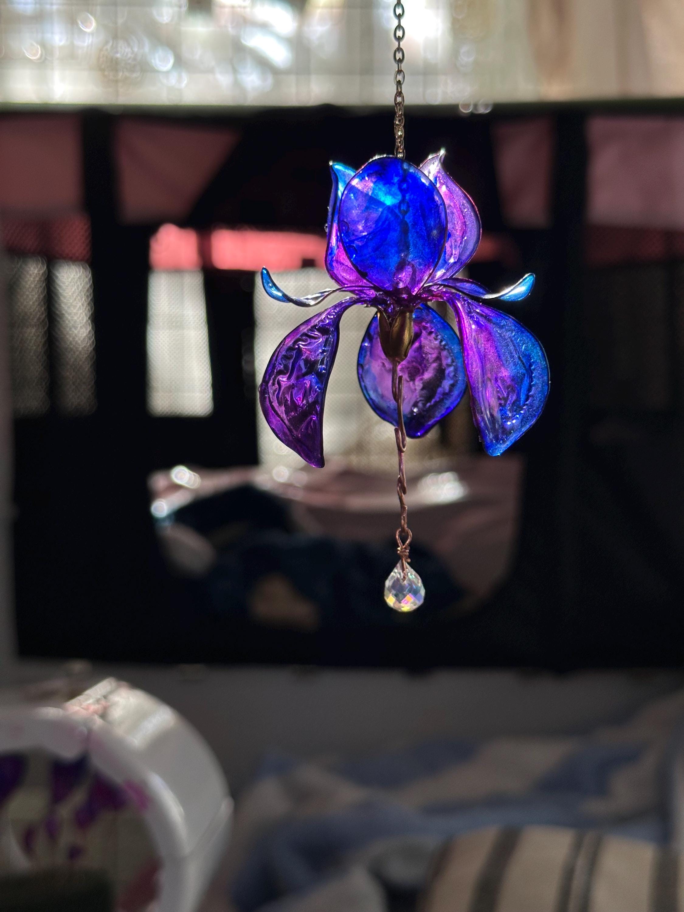 Handmade Pink Purple Blue Window Suncatcher Rear View Mirror Copper ...