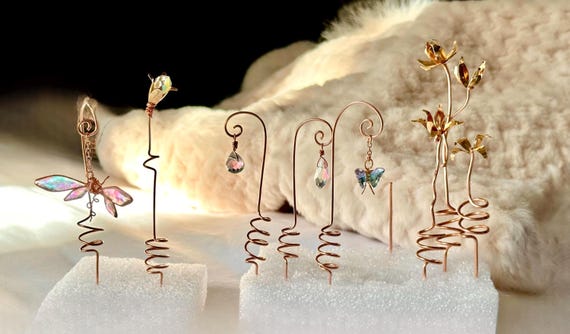 Mini plant spikes succulents garden decor potted plant stake for increased plant growth prisms handmade garden decor copper wire floral gift